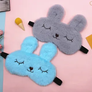 Cute plush rabbit eye masks in gray and blue for comfortable sleeping and light blocking