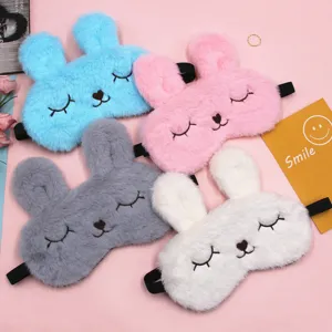 Cute plush rabbit sleep masks in four soft colors for comfortable light blocking