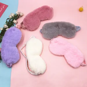Soft plush rabbit fur eye masks in assorted pastel colors for comfortable sleep