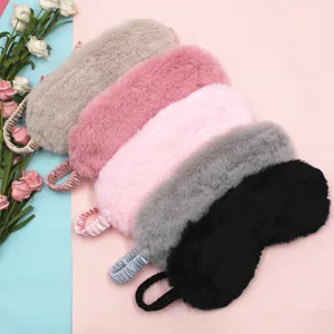 Soft faux rabbit fur plush sleep masks in five colors with elastic silk straps