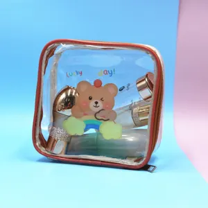 Borsa trucco trasparente in PVC con stampa orsetto e arcobaleno per articoli da viaggio