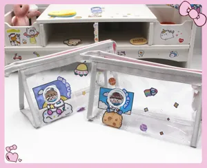 Estuches de PVC transparente con bonitos diseños de astronautas y tema espacial