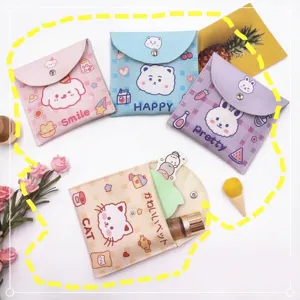 Ins Style Cute Cartoon Animal Printed PU Leather Portable Sanitary Napkin Storage Bag Coin Purse Small Makeup Pouch For Women Girls