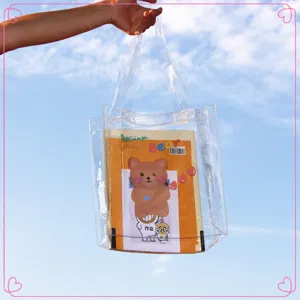 Borsa tote in PVC trasparente per studenti con dettaglio quaderno orsetto carino