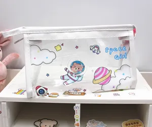 Bolsa de almacenamiento de PVC transparente con un lindo diseño de oso astronauta espacial