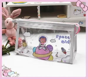 Bolsa de maquillaje de PVC transparente con lindo estampado de oso