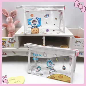 Bolsa de maquillaje transparente de PVC estilo Ins con lindos patrones de astronautas