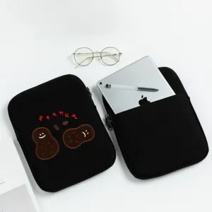 Cute embroidered black laptop sleeve and tablet bag with plush inner lining for 11 and 13 inch.