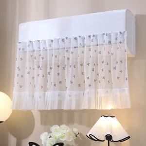 Elegant white lace air conditioner dust cover with delicate grey bow knot patterns