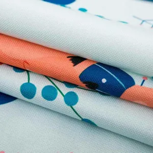 Macro view of durable woven fabric with colorful fish pattern for dust cover cloth