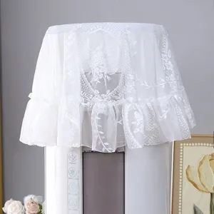 Elegant white French lace dust cover with floral embroidery for home appliances