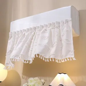 Elegant white lace air conditioner dust cover with tassel fringe and floral embroidery