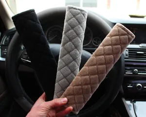 Soft plush car seat belt shoulder pads with diamond quilted pattern in three colors