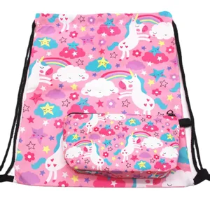 Simpatico set zaino con coulisse unicorno rosa e trousse per il trucco coordinata per ragazze