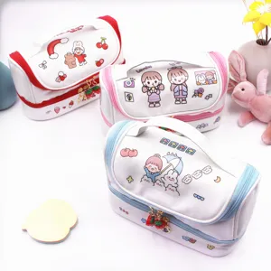 Set di tre borse per cosmetici kawaii a doppio strato con simpatici motivi a fumetti