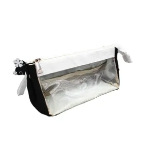 Large capacity transparent pencil case with minimalist black and white canvas design
