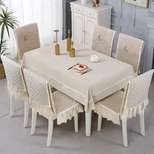 Elegant cream quilted dining set with lace edges and sailboat embroidery details