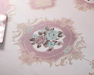 Detailed view of elegant jacquard tablecloth with vintage floral pattern