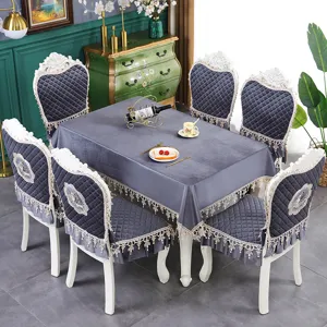 Parure de nappe en velours gris européen et housses de chaises matelassées dentelle