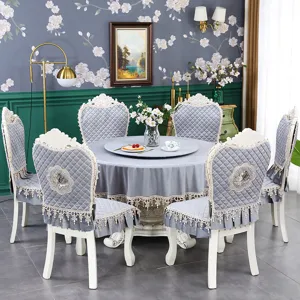 Ensemble nappe et housses de chaise grises de style européen avec dentelle raffinée