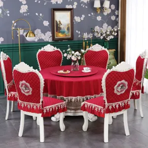 Housse de chaise rouge de style européen avec dentelle élégante et broderie de cygne