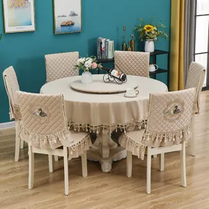Set Tovaglia e Coprisedia Rotonda in Stile Nordico Tovaglia da Tavola Cigno Ricamato Trapuntato con Nappe Arredamento da Pranzo