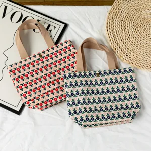 Sacs bento vintage en velours côtelé à fleurs rouges et bleues pour le quotidien