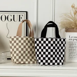 Sac fourre-tout en velours côtelé à carreaux vintage pour les repas et les sorties