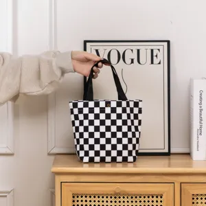 Sac à main en velours côtelé à carreaux de style rétro pour boîte à lunch ou quotidien.