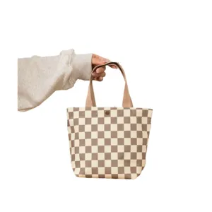 Petit sac à main rétro en velours côtelé à carreaux style ins pour le déjeuner