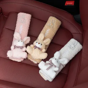 Juego de 3 lindas fundas de felpa para cinturón de seguridad de coche con diseño conejo