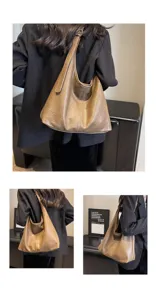 Multiple views of a vintage brown leather hobo bag showing its slouchy texture and style.