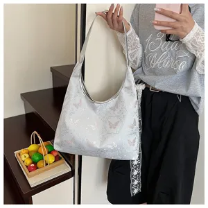 Sac cabas argenté de style nouveau chinois avec détails de broderie de papillons