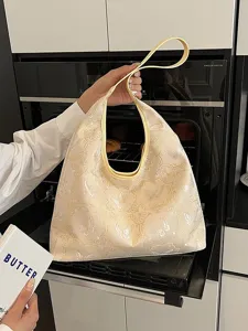 Sac Tote Style Chinois Jacquard Grande Capacité Brodé Papillon Feuille de Bambou Sac à Épaule pour Femmes Quotidien