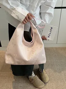 Sac cabas brodé de style chinois moderne avec motifs de papillons et de bambous