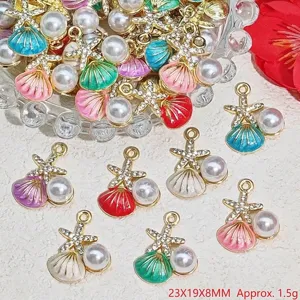 Mixed enamel shell and starfish charms with pearl for DIY jewelry making