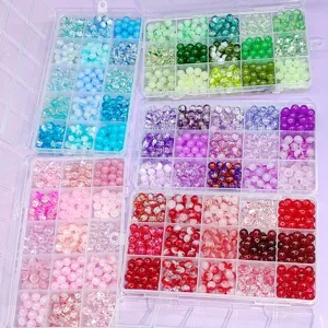 Fashion Glass Round Loose Beads Box Kit Gradient Color Colorful Craft Beads Boxed Set For Jewelry Making Handmade Craft DIY Bracelet Necklace For Kids Adults