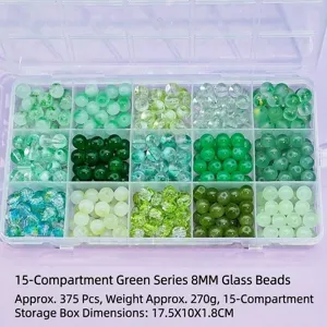 15-grid assorted green series 8mm glass beads DIY kit for necklaces and bracelets