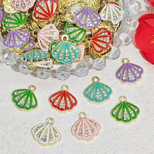 Vibrant colorful enamel shell charms with sparkling rhinestones for DIY jewelry making