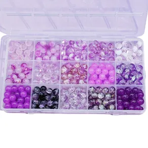 15-grid DIY purple glass beads set for children's handmade jewelry making