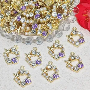 Elegante Seestern-Muschel-Goldanhänger mit Strass und Perlen für DIY-Schmuckherstellung