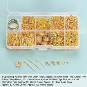 Set completo per gioielli fai-da-te dorati con chiusure, spilli e anellini.