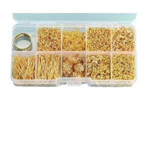 Set completo di accessori per gioielli fai da te dorati in scatola da 10 scomparti