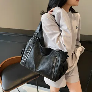 Large Capacity Tote Bag Women Fashion Commuter Handbag Short Travel Shoulder Crossbody Bag PU Leather Purse