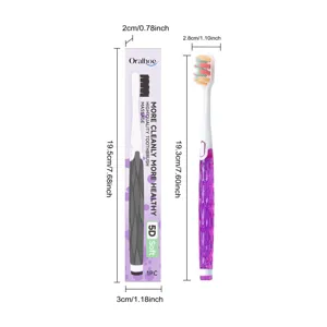 Detailed dimensions of Oralhoe soft bristle toothbrush with purple glitter handle