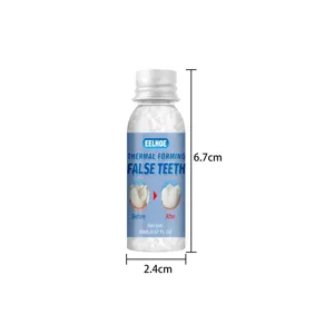 Détail des billes de gel dentaire solide EELHOE 20ml montrant les dimensions du flacon
