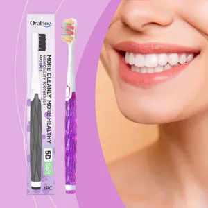 Oralhoe soft bristle toothbrush for dental care with wave bristles and purple handle