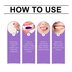 Step-by-step usage guide for purple color-correcting teeth whitening toothpaste