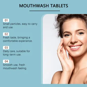 Informational slide for mouthwash tablets highlighting portability and fresh taste benefits