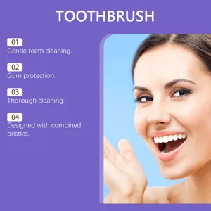 Detail showing benefits of soft bristle toothbrush for gentle teeth cleaning and gum protection